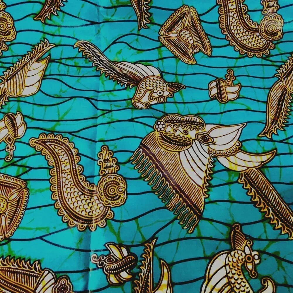 Guaranteed Orient African Wax Print Fabric 36x45 Inches 1 Yd Turquoise & Gold